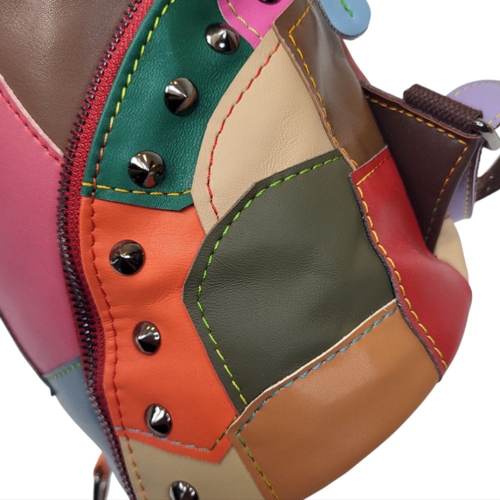 Colorful Leather Patchwork Backpack Purse - image 7